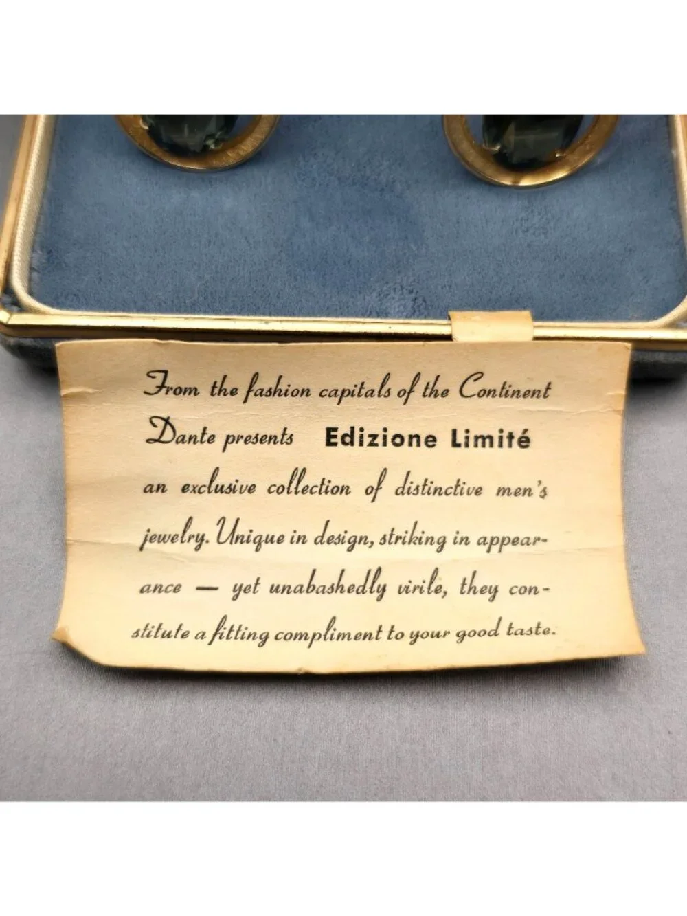 Vintage Dante Edizione Limité Tourmaline Gold Tone Cufflinks NOS Formal Jewelry